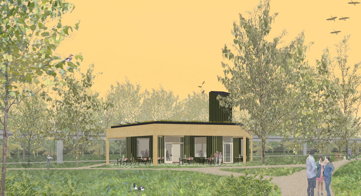 Toekomstbeeld van het Natuurhuis Brialmont in het natuurpark Wolvenberg