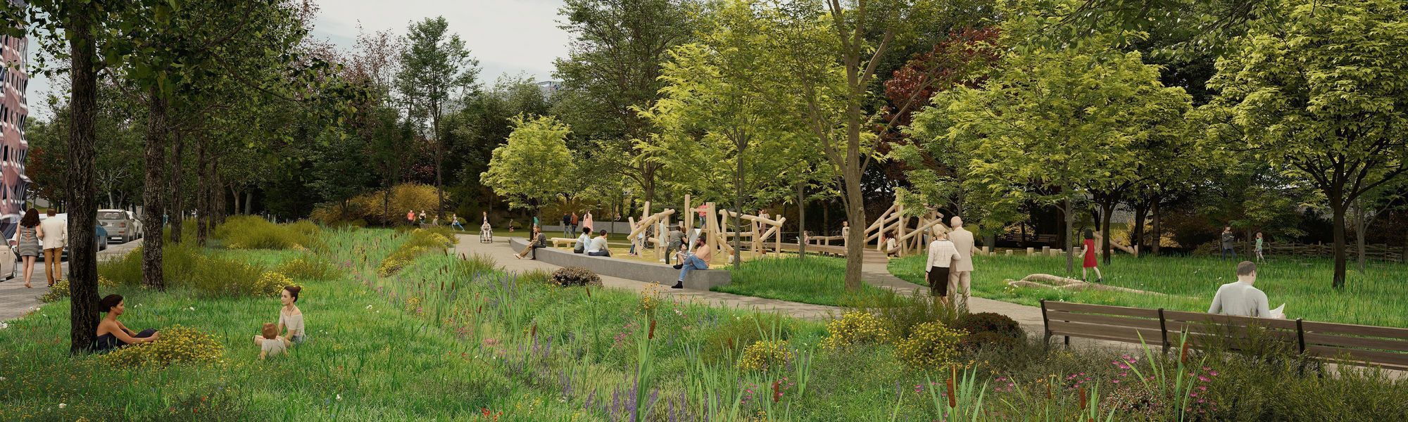 Toekomstbeeld van het Rodekruispark, een van de acht deelparken van Ringpark Groene Vesten