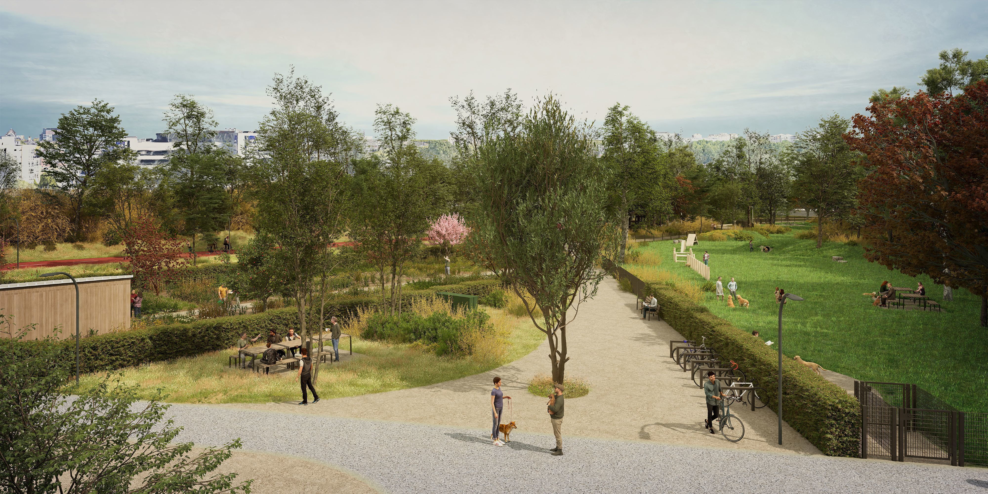Een toekomstbeeld van het Polygoonpark, een van de acht deelparken van het Ringpark Groene Vesten
