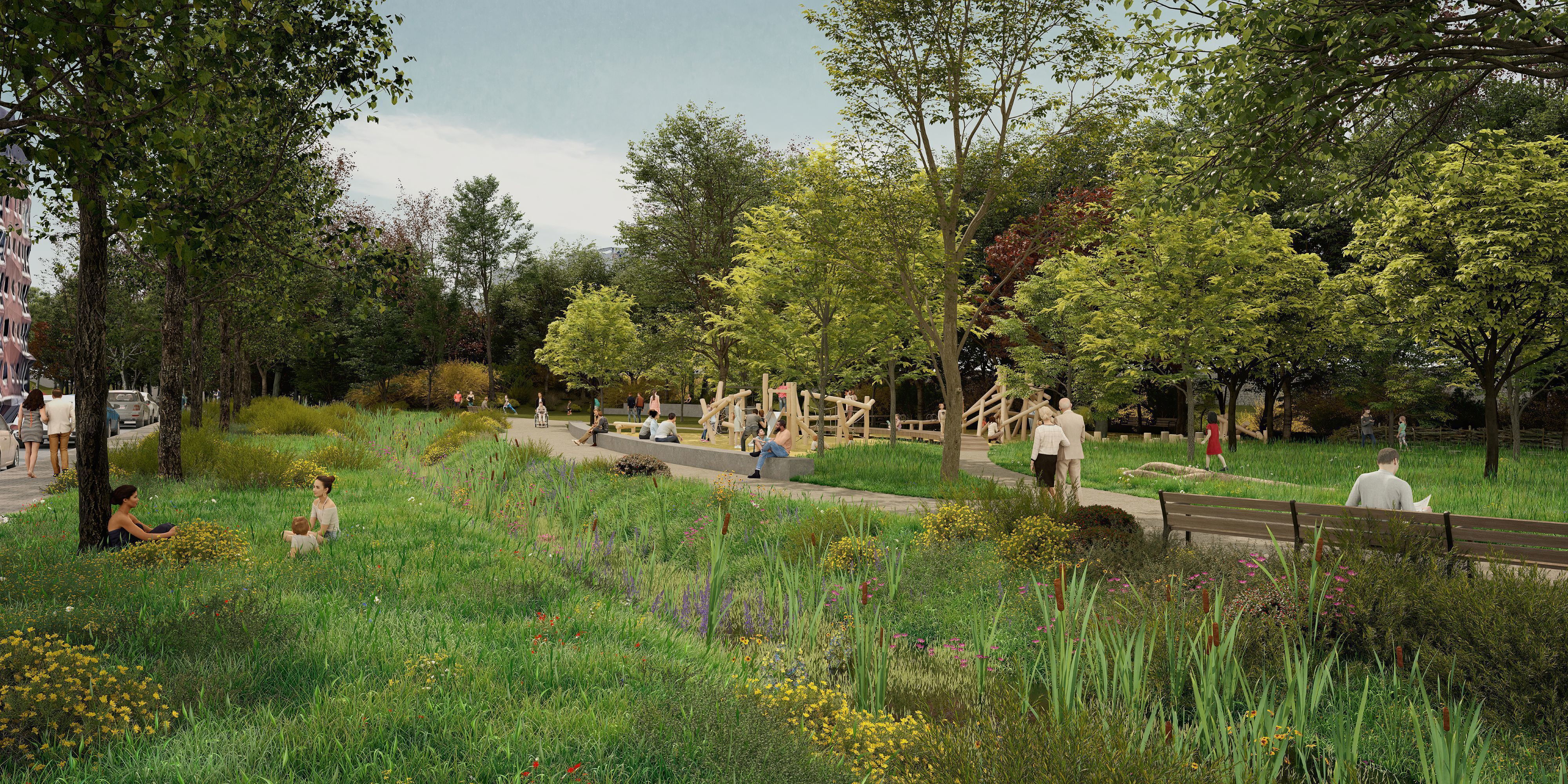 Toekomstbeeld van het Rodekruispark, een van de acht deelparken van Ringpark Groene Vesten