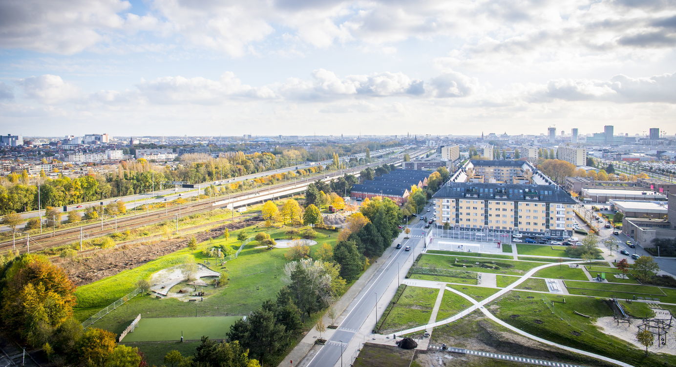 Luchtfoto van het gebied waar in de toekomst het Ringpark Groenendaal zal komen.