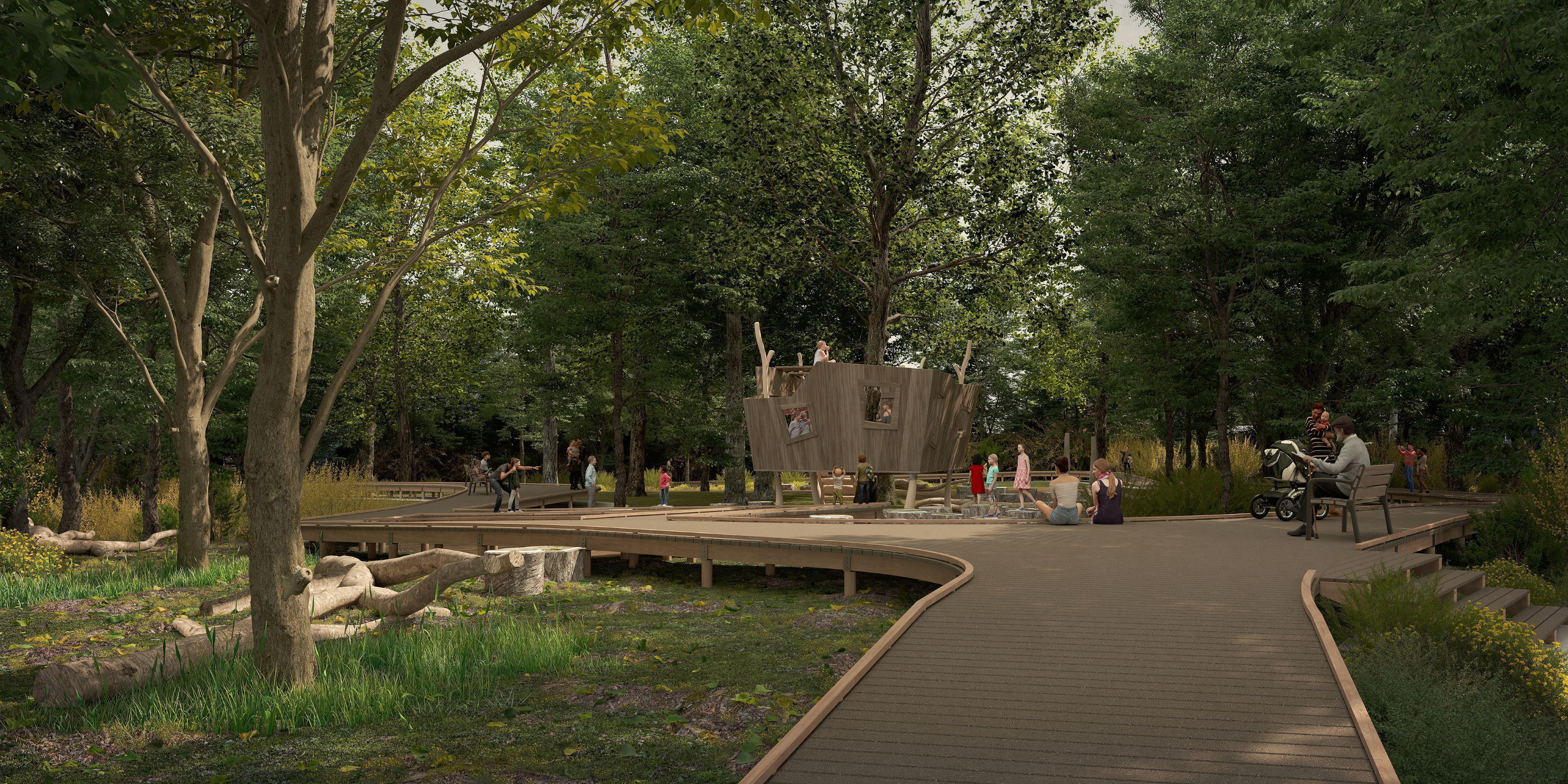 Toekomstbeeld van de speelzone in Groenenhoek, een van de acht deelparken van Ringpark Groene Vesten