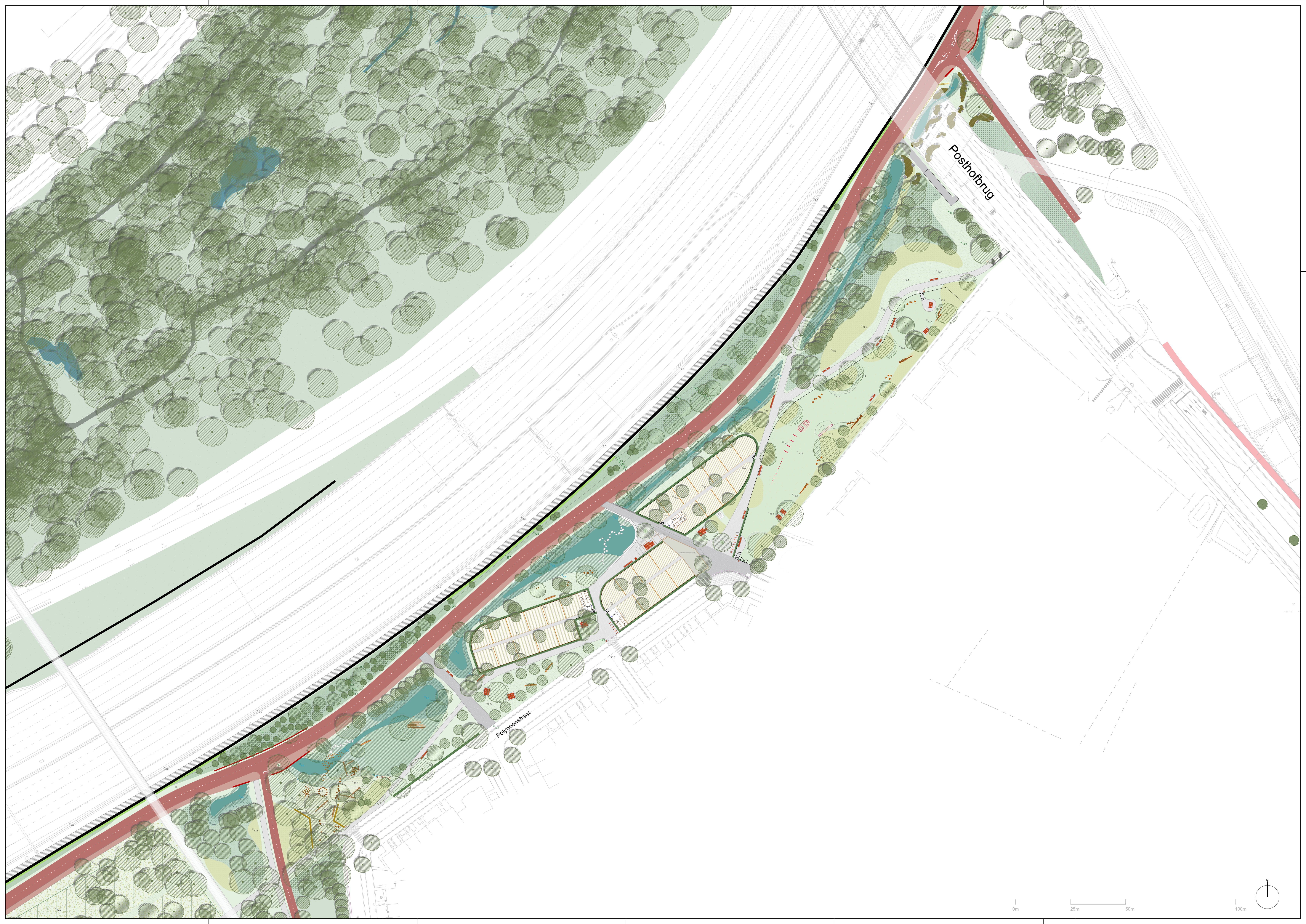Ontwerpplan van het Polygoonpark, een van de acht deelparken van Ringpark Groene Vesten