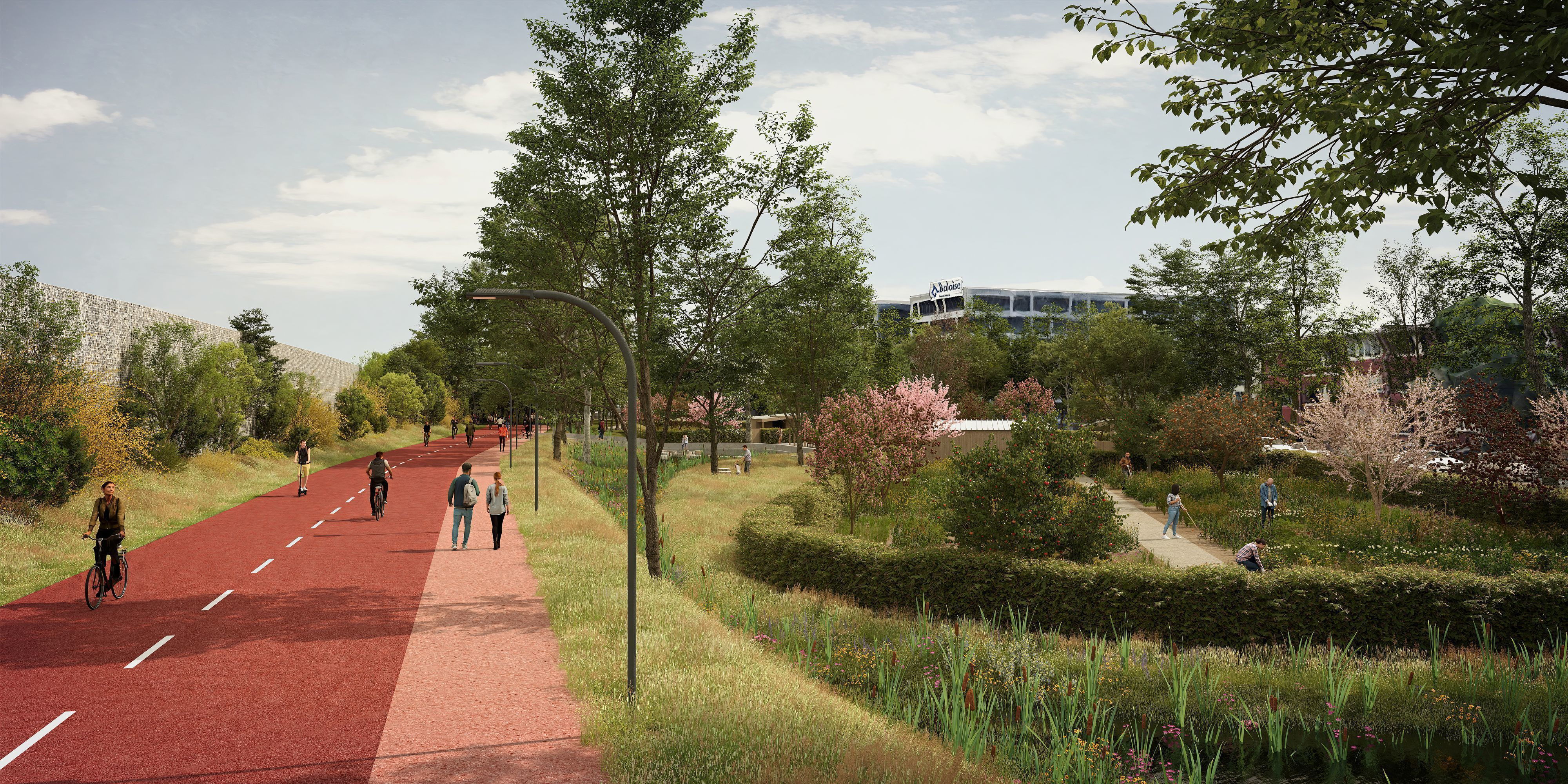 Een toekomstbeeld van het Polygoonpark, een van de acht deelparken van het Ringpark Groene Vesten