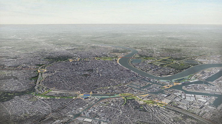 Toekomstbeeld van de volledige Ringzone na de volledige realisatie van projecten binnen De Grote Verbinding.